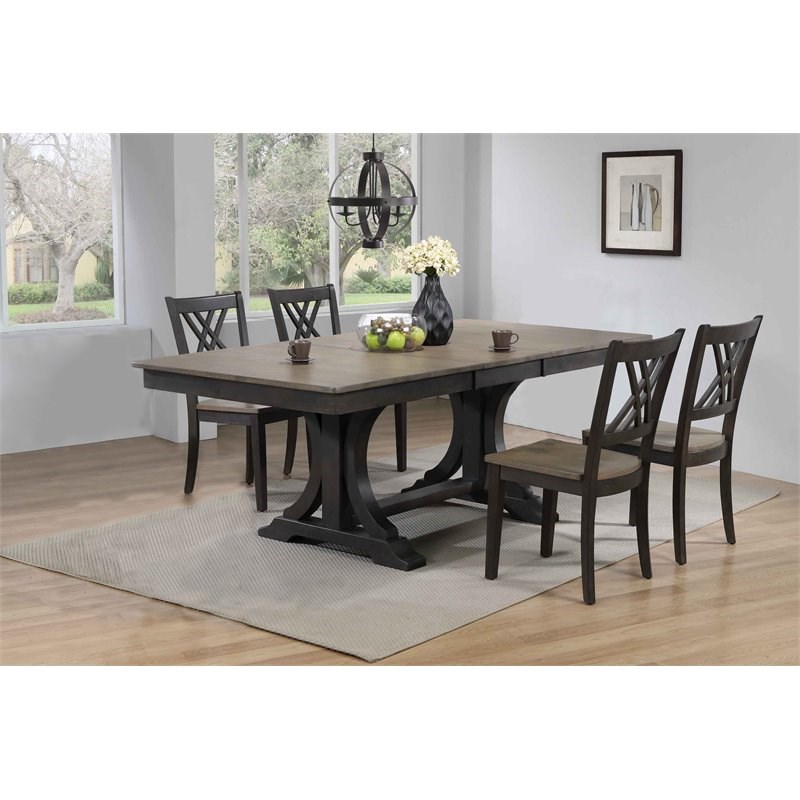 5-Pc Deco Rubberwood Dining Set in Gray/Black Stone