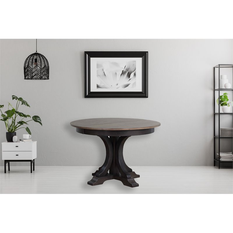 Round Rubberwood Deco Dining Table in Gray/Black Stone