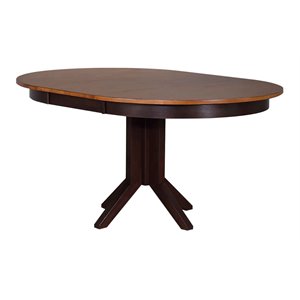 iconic furniture company round rubberwood dining table in whiskey/mocha brown