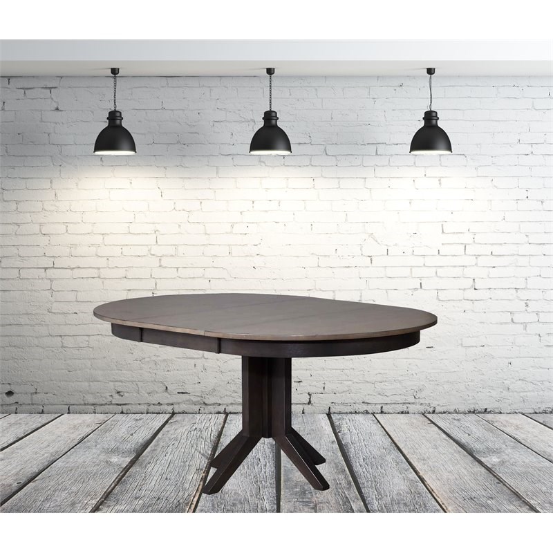 Round Rubberwood Dining Table in Gray Stone/Black Stone