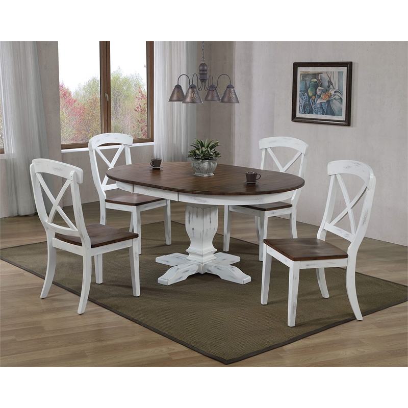 5-Pc Transitional Wood Dining Set in Cocoa/Cotton White