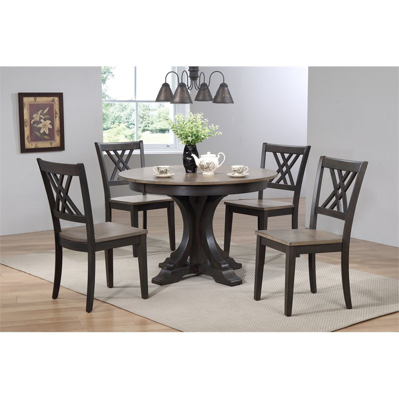 5-Pc Deco Double X Wood Dining Set in Gray/Black Stone