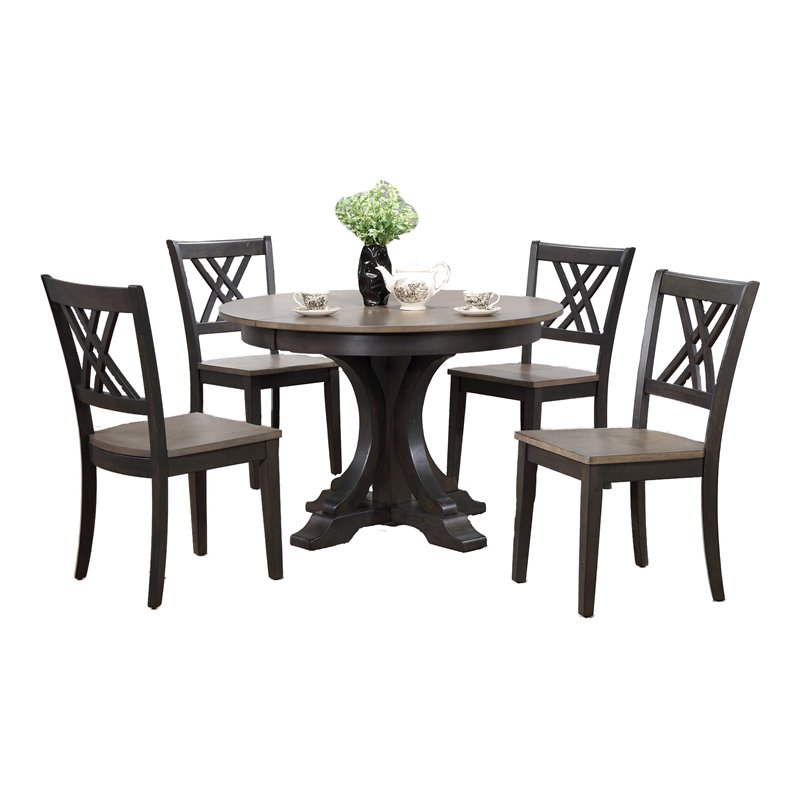 5-Pc Deco Double X Wood Dining Set in Gray/Black Stone