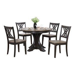 5-Pc Deco Double X Wood Dining Set in Gray/Black Stone