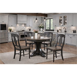 5-Pc Deco Napoleon Wood Dining Set in Gray/Black Stone