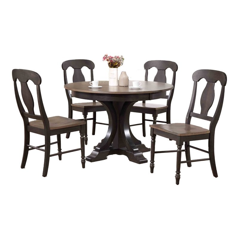 5-Pc Deco Napoleon Wood Dining Set in Gray/Black Stone