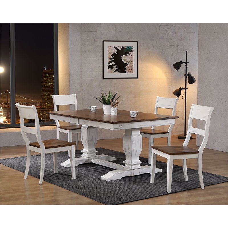 5-Pc Rubberwood Dining Set in Cocoa Brown/Cotton White
