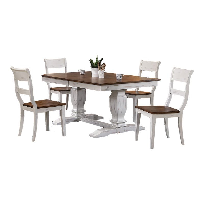 5-Pc Rubberwood Dining Set in Cocoa Brown/Cotton White