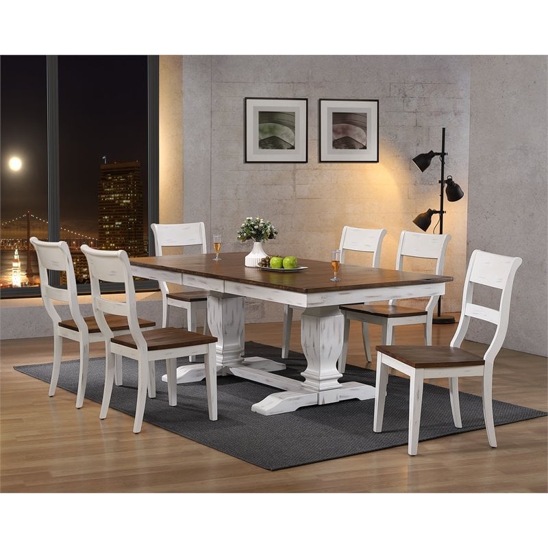 7-Pc Rubberwood Dining Set in Cocoa Brown/Cotton White