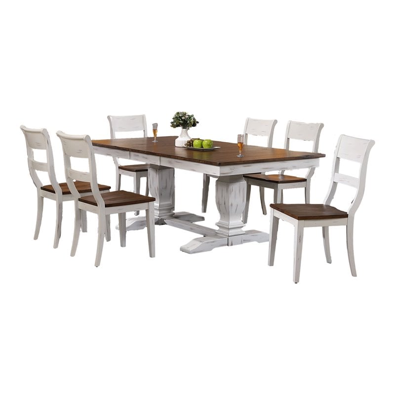 7-Pc Rubberwood Dining Set in Cocoa Brown/Cotton White