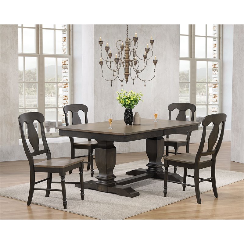 5-Piece Rubberwood Dining Set in Gray/Black Stone