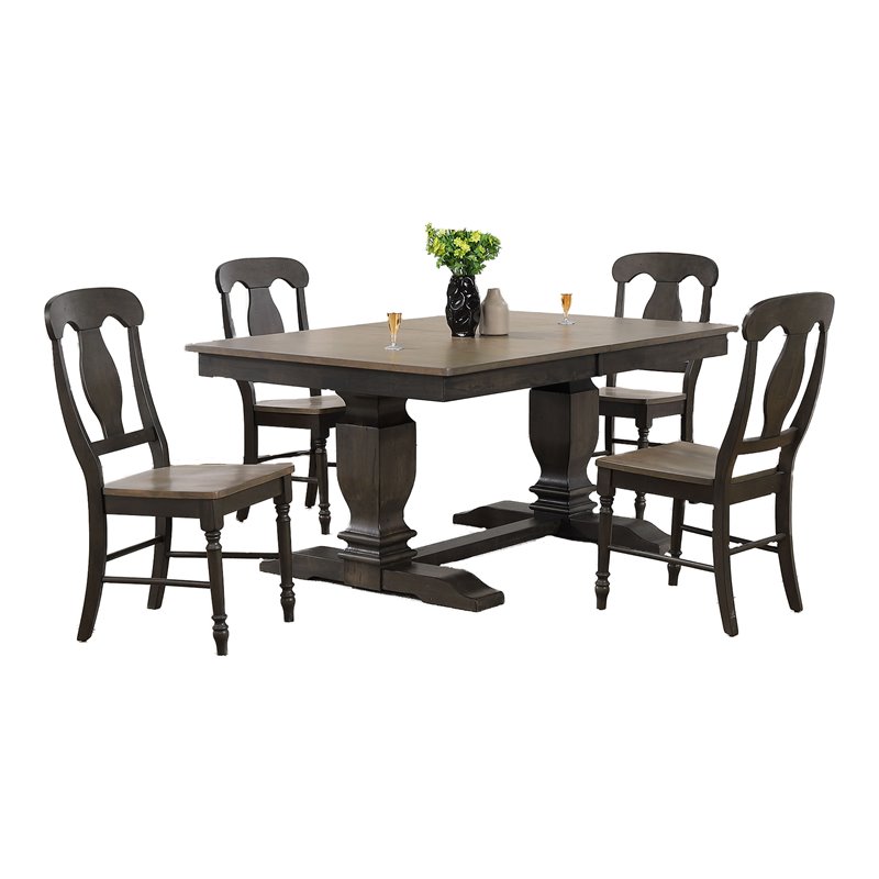 5-Piece Rubberwood Dining Set in Gray/Black Stone