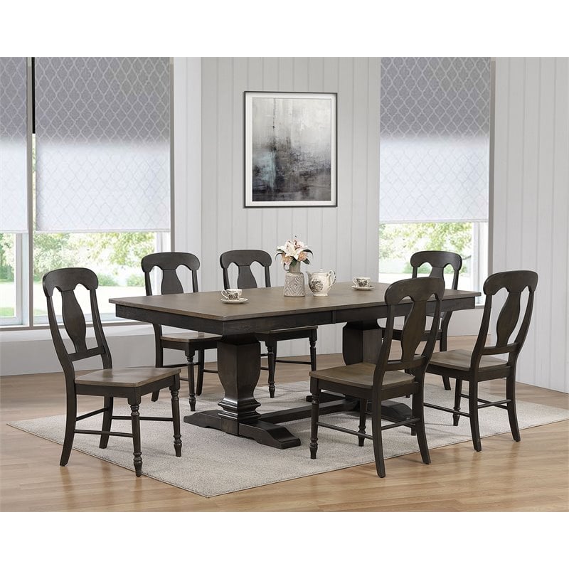 7-Piece Rubberwood Dining Set in Gray/Black Stone