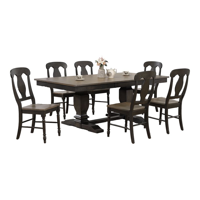 7-Piece Rubberwood Dining Set in Gray/Black Stone