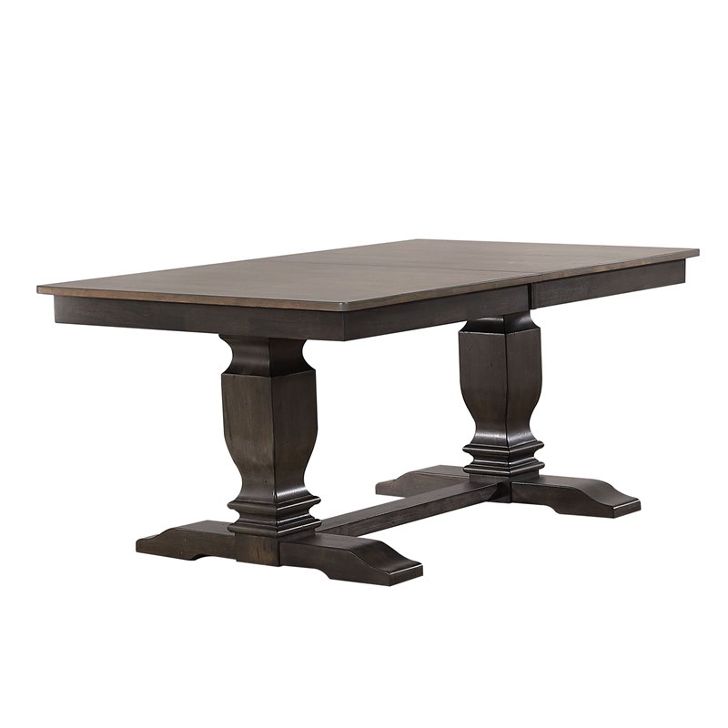 7-Pc Pedestal Rubberwood Dining Set in Gray/Black Stone