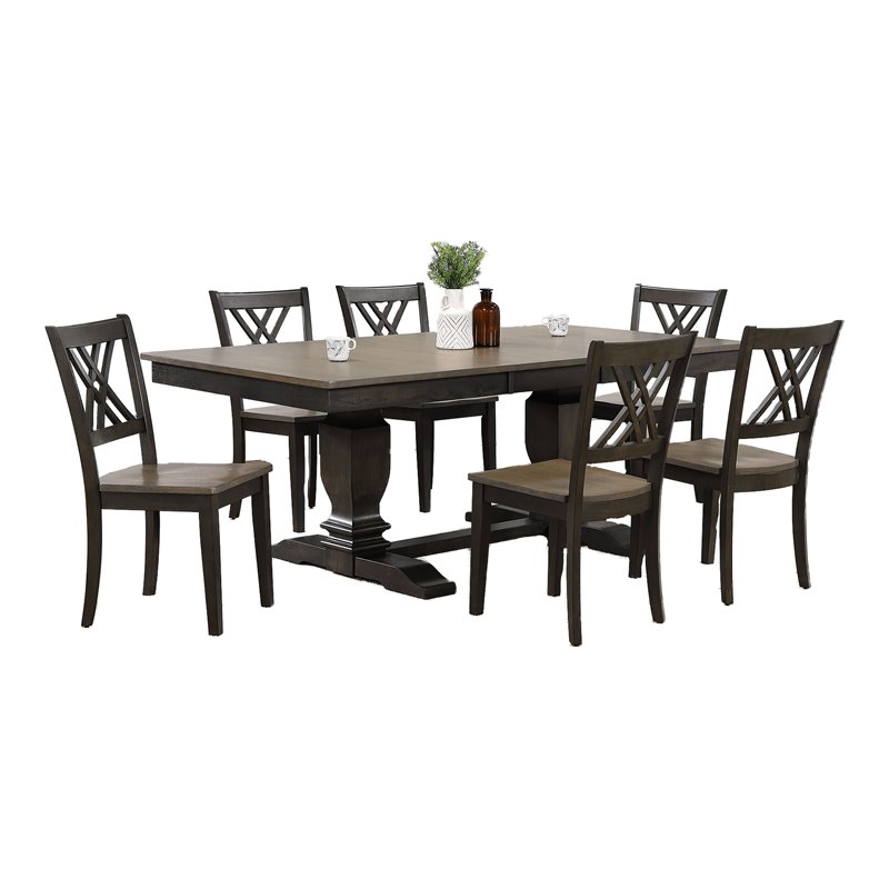 Iconic Furniture Company 7Pc Pedestal Rubberwood Dining Set in Gray
