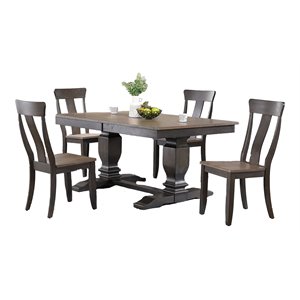 5-Pc Pedestal Wood Dining Set in Gray/Black Stone