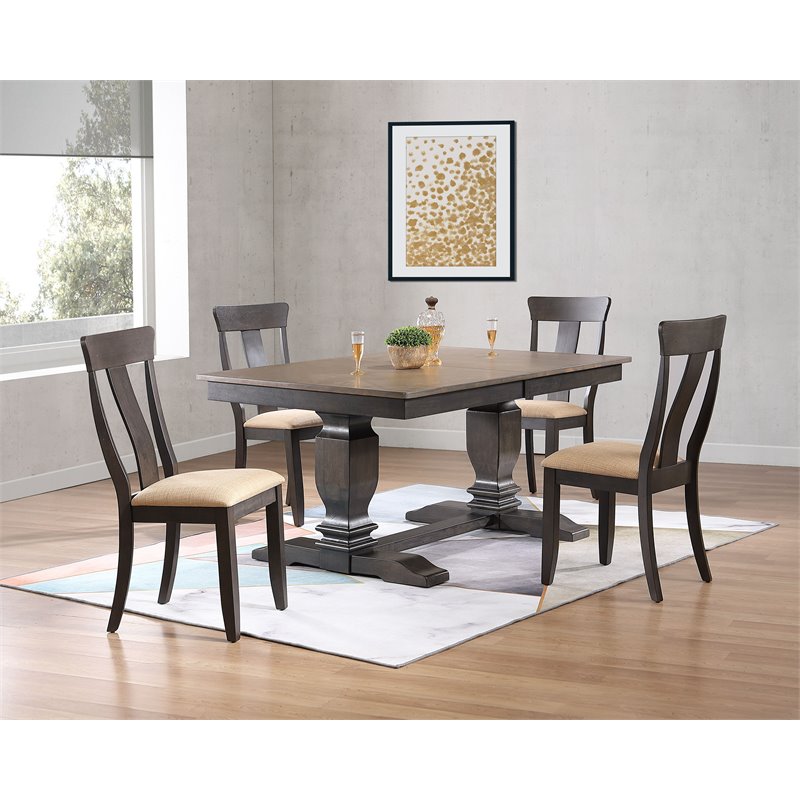 5-Pc Rubberwood Dining Set in Gray/Black Stone
