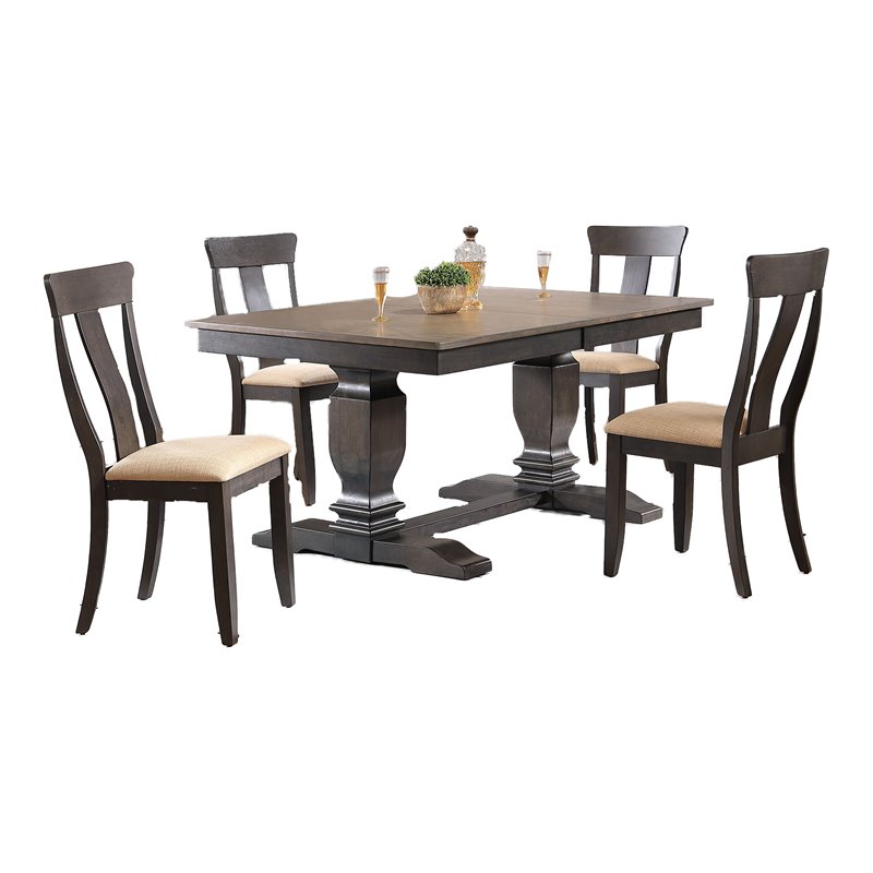 5-Pc Rubberwood Dining Set in Gray/Black Stone