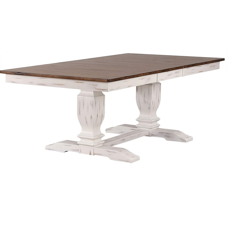 Double Pedestal Wood Dining Table in Cocoa/Cotton White