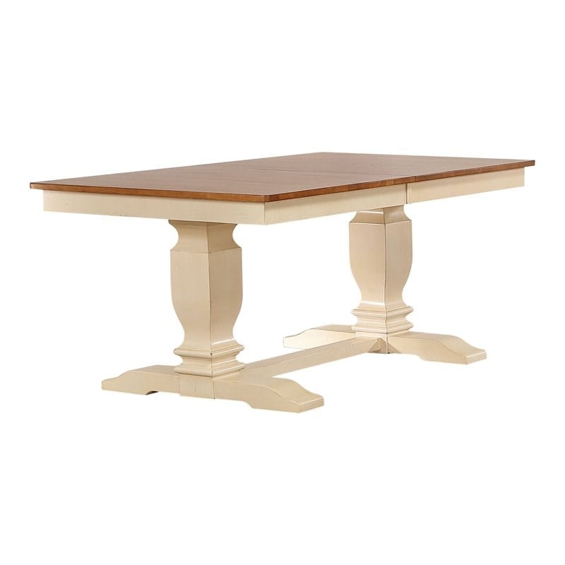 Double Pedestal Wood Dining Table in Caramel/Biscotti