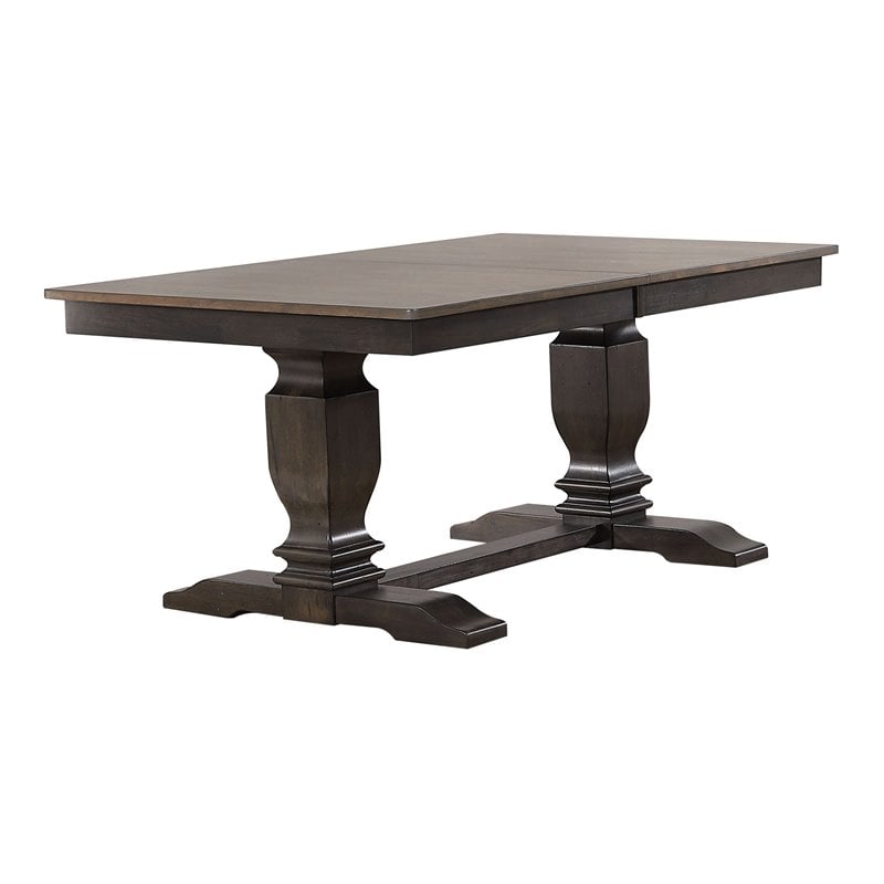 Double Pedestal Wood Dining Table in Gray/Black Stone