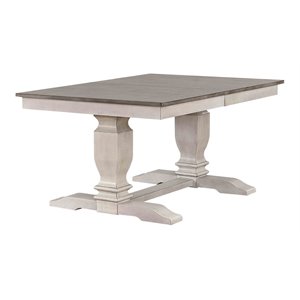 Iconic Furniture Company Double Pedestal Wood Dining Table in Gray/Stormy White