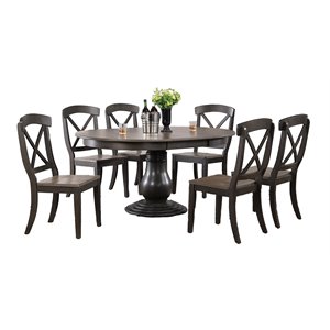 7-piece Round- Oval Solid Wood Extendable Bella Dining Set in Antique Grey