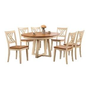 7-Pc Double X Wood Cross Pedestal Dining Set in Caramel