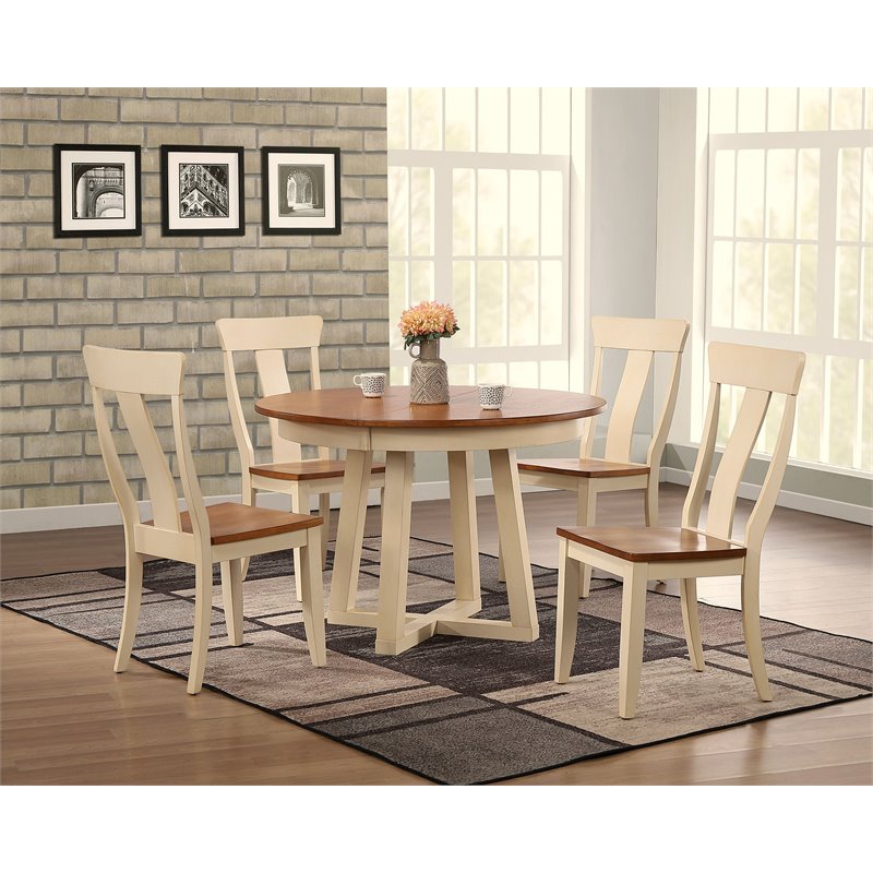 5-Pc Panel Wood Cross Pedestal Dining Set in Caramel