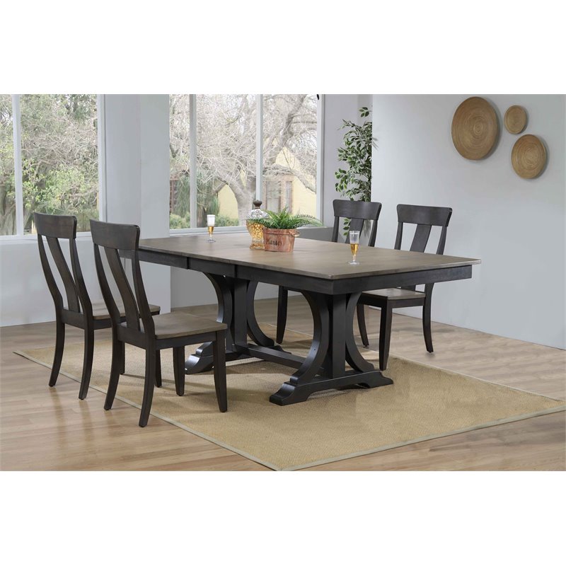 5-Pc Deco Panel Wood Dining Set in Gray/Black Stone