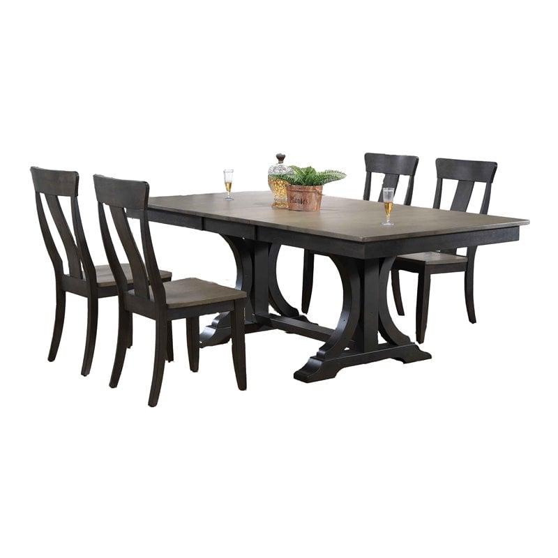 5-Pc Deco Panel Wood Dining Set in Gray/Black Stone