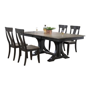 5-Pc Deco Panel Wood Dining Set in Gray/Black Stone