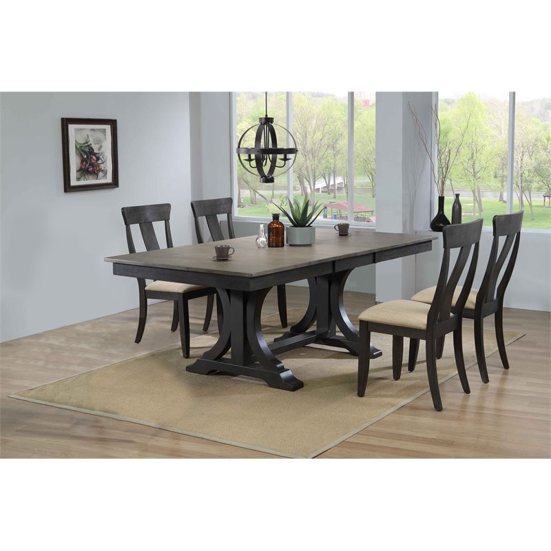5-Pc Deco Wood Dining Set in Gray/Black Stone