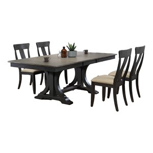 5-Pc Deco Wood Dining Set in Gray/Black Stone