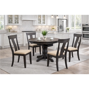 5-Piece Round Wood Dining Set in Gray/Black Stone