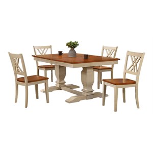 5-Piece Wood Pedestal Dining Set in Caramel/Biscotti