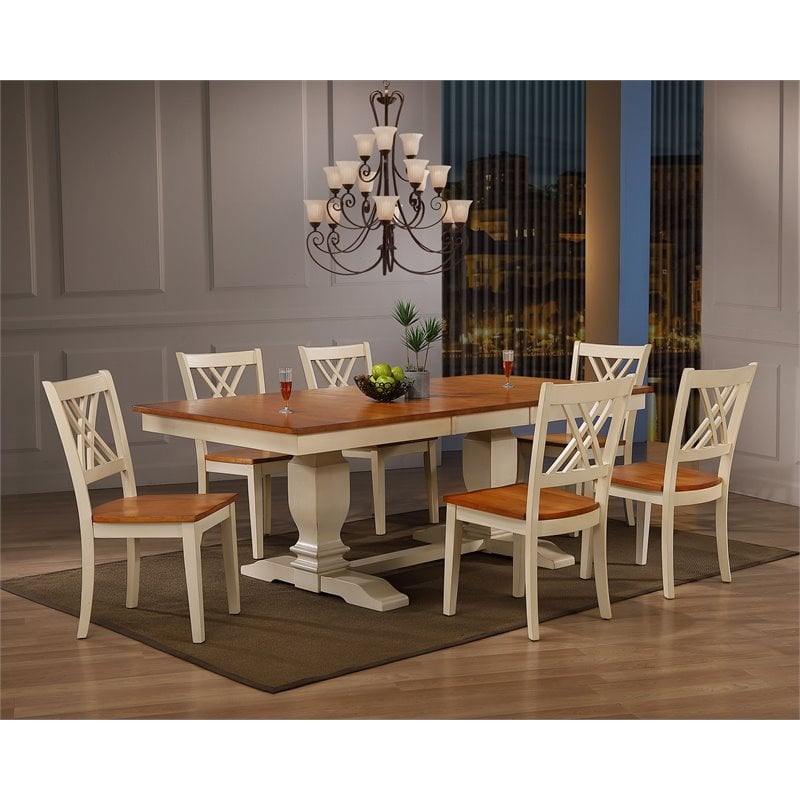 7-Piece Wood Pedestal Dining Set in Caramel/Biscotti