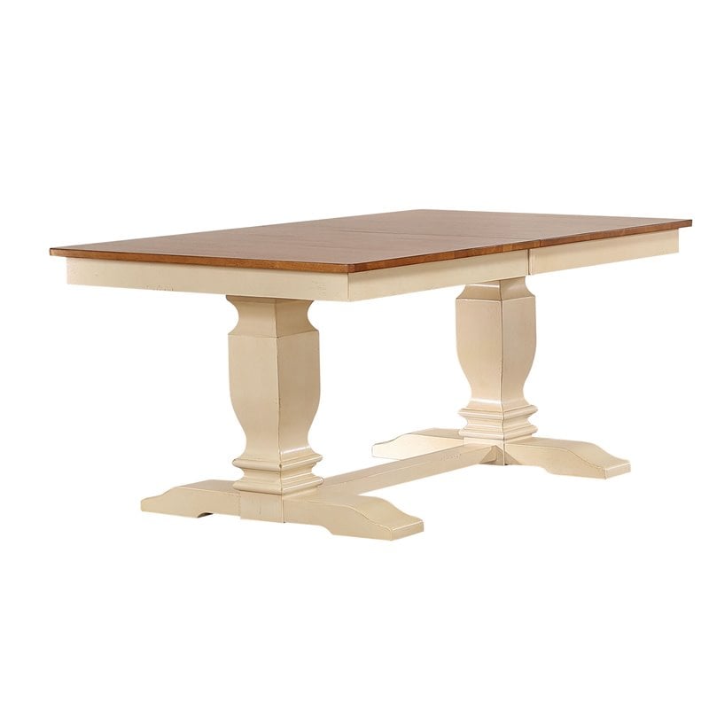 7-Piece Wood Pedestal Dining Set in Caramel/Biscotti