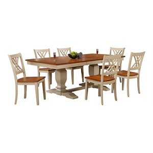 7-Piece Wood Pedestal Dining Set in Caramel/Biscotti