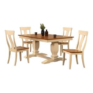 5 Pieces Panel Wood Pedestal Dining Set in Caramel