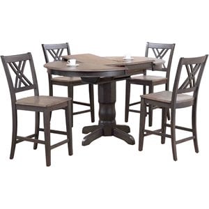 5-Piece Double X Wood Dining Set in Gray/Black Stone