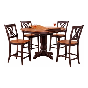 5-Piece Double X Wood Dining Set in Whiskey/Mocha Brown