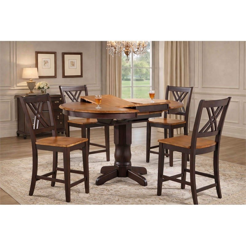 5-Piece Double X Wood Dining Set in Whiskey/Mocha Brown