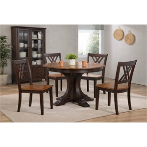 5-Pc Deco Double X Wood Dining Set in Whiskey/Brown