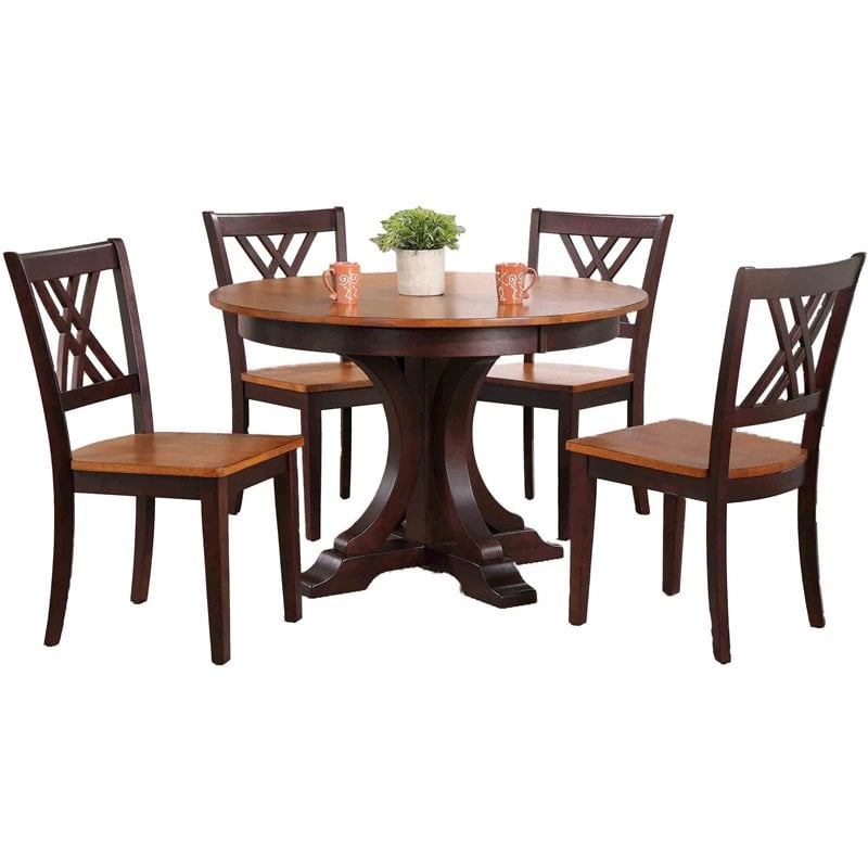 5-Pc Deco Double X Wood Dining Set in Whiskey/Brown