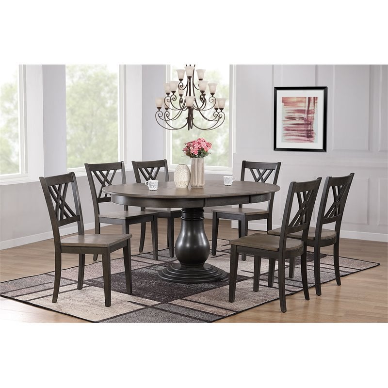 Double X- Back Solid Wood Extendable Bella Dining Set in Grey