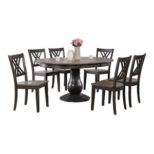 Iconic Furniture Company 7-Pc Double X Wood Bella Dining Set in Gray/Black Stone