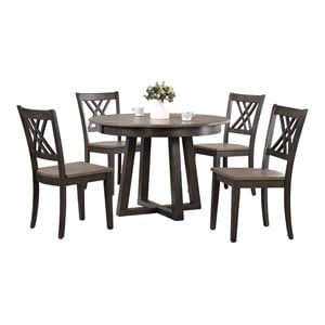 Iconic Furniture Company 5-Pc Wood Cross Pedestal Dining Set in Gray/Black Stone
