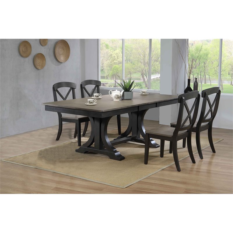 Art Deco X-Back Solid Wood Extendable Dining Set in Gray 5-Piece Set